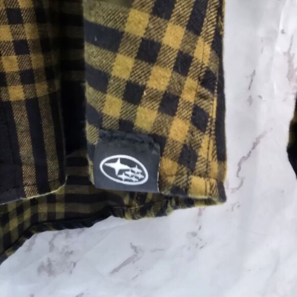 Subaru Shirt Mens Large Black Yellow Plaid SButton Up Long Flannel Lightweight - Picture 7 of 15
